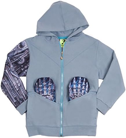 POCKET FRENZ BOYS RAMPAGING ROBOT GEARS ON THE SLEEVE – LIGHTENING CYBORG CLAWS IN THE POCKETS SOFT TACTILE ZIP UP TRANSFORMATION HOODIE large (7) Navy
