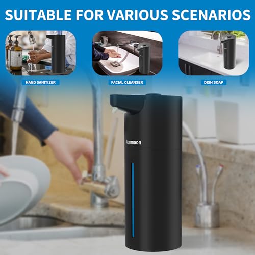 Aunmaon Automatic Soap Dispenser Touchless, Hands-Free, Multi Adjustable Volume, Long Battery Life, Compatible with Thick & Thin Dish/Hand Soap for Bathroom and Kitchen, Easy for Toddlers, Black