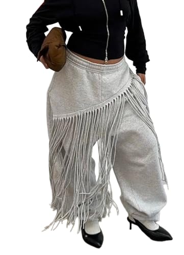 Womens Wide Leg Fringe Sweatpants