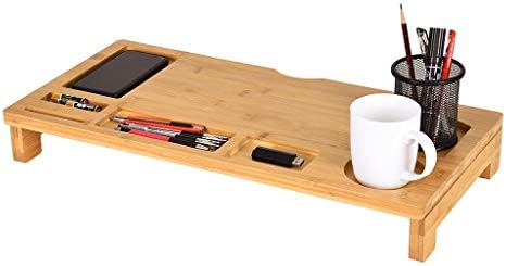 Homefami Bamboo Monitor Stand Riser Storage Organizer Laptop Stand Desktop Container Display Heightening 23.6 x 11.8 x 3.3 inches