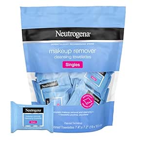 Neutrogena Facial Cleansing Towelette Singles, Daily Face Wipes to Remove Dirt, Oil, Makeup &amp; Waterproof Mascara, Gentle, Alcohol-Free, Individually Wrapped, 20 Count