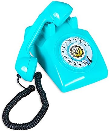 Old antique telephone Antique fixed phone Metal rotating business landline Home office corded phone- Light blue