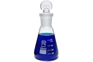 HUAOU 50ml Glass Erlenmeyer Flask, Laboratory Glassware Flask with Ground Glass Stopper for Chemistry Classroom Home Use, 3.3 Borosilicate Labware Conical Flask, Narrow Mouth, Printed Graduation