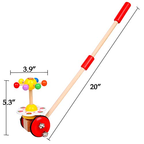 O-Toys Baby Walker Wooden Push and Pull Walking Toy Push Along Strawberry with Wheel for Boys Girls Infant Kids 18 Months and Up