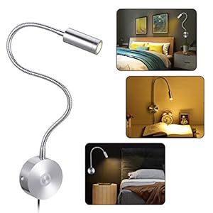 KWOKWEI Leeslamp wandmontage, aluminium dimbare bedlamp/zwanenhals lamp met aanraakschakelaar, flexibele 3W…