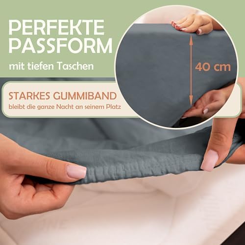 NatureMark Mikrofaser SPANNBETTLAKEN 2er Pack zum Sparpreis! viele Größen und Farben Markenware (Bettlaken 90x200-100x200 cm, Anthrazit Grau) 3