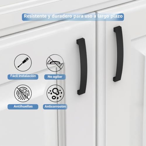 Amerdeco 10 Piece Kitchen Handles 160 mm Black Cabinet Handles Door Handles Furniture Drawers UK0021