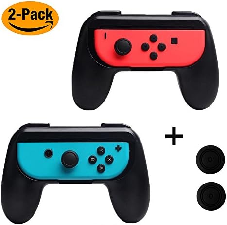 EMiEN Handle Grips for Nintendo Switch Joy-Con Controllers & Thumb Stick Grips Cover for Nintendo Joy Con, 2 Packs (Black)