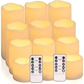 Enpornk Flameless Battery Operated Outdoor Waterproof Set of 12(D: 3" x H: 3" 4" 5" 6") Pillar LED Candles with 10-Key Remote and Cycling 24 Hours Timer