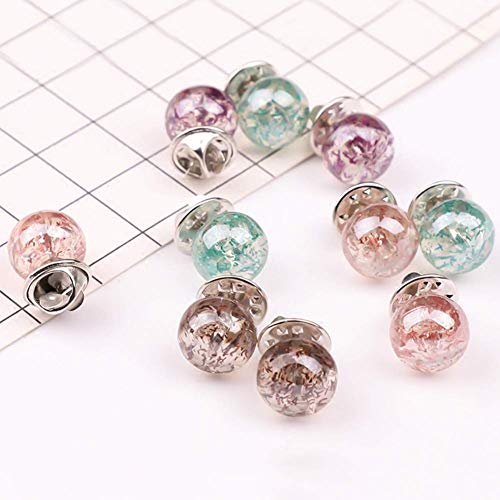 Joyci 10-Pack Women Shirt Brooch Buttons Lapel Pins Novelty Suit Vest Safety Buckle Metal Tie Tacks Pin Back Clutch (Clear Ball)