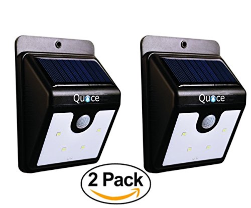 Quace Upgraded 4 Solar LED Motion Sensor Stick Never Turns Off Dim and PIR Bright Mode (Black) - Set of 2