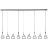 ET2 E23119-18 Larmes Modern Blown Glass Oversized Teardrops Linear Pendant Ceiling Lighting, 9-Light Xenon 180 Watts, 8" H x 