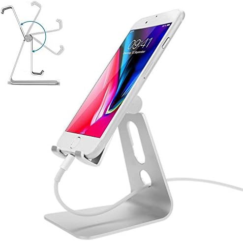 Adjustable Cell Phone Stand,Ahere Multi-Angle Aluminum Desktop Cell Phone Cradle, Dock, Stand for iPhone 6 6s 7 8 X Plus Samsung Galaxy All Android Smartphone Tablets,Silver