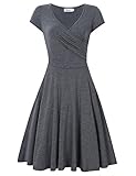 MISSKY Women A-line Shaped V-neck Short Sleeve Elegant Slim Fit Flare Dresses (XL, Grey)