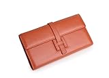 Grebago Women's Genuine Leather Long Wallet Clutch Purse Handbag Card Holder Case with Coin Zipper Pocket Orange (Gift box)