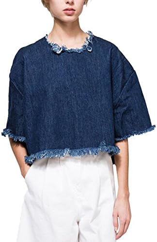 Tidecloth Women's Stylish Solid color Crew Neck Korean Simple T Shirt Blue US 6