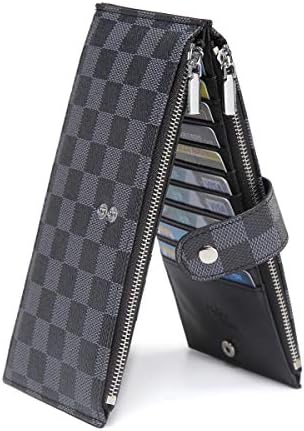 Daisy Rose Checkered Multi Card Wallet Clutch - Rfid Blocking Organizer Card Holder With Zipper Pockets -Pu Vegan Leather