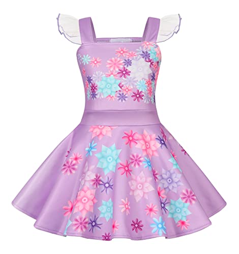 WonderBabe Isabella Encanto Costume Dress For Girls Isabella Madrigal Princess Outfits Kids Halloween Stage Show Party Dress Up 5-6T