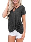 JomeDesign Womens Summer Short Sleeve Shirts Cross Neck Knot Front Tunic Tops Blouse