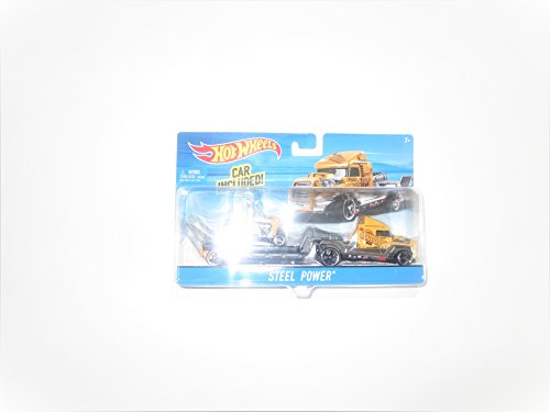 Hot Wheels Steel Power Rig Tractor Trailer Car Included Yellow Silver Gray