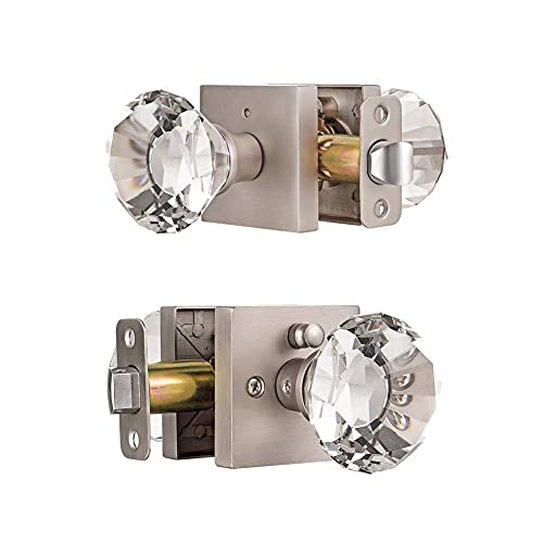 HIEMEY Privacy Glass Door Knob with Lock, Crystal Glass Door Knobs Interior, Bed Bath Door Knob