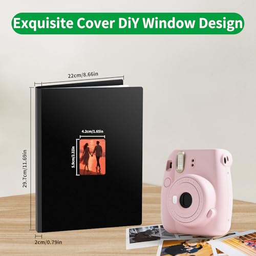 FRETONBA Photo Album for Polaroid Film Suitable for Photos 6 x 9 cm, Traditional Photo Album for Instax Mini Photograph with 216 Pockets, Large Slip in Photo Book with Front Window, Black