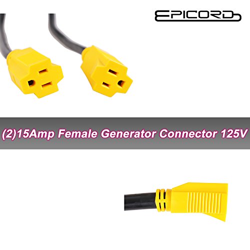 EPICORD Dryer Cord Plug 4 Prong L14-30P Generator 30Amp Male to 2 Of 5-15R 15Amp Female, 125/250-volt, 2.5FT - Thumbnail 2