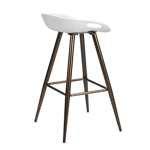 Set of 2 Bar Stools,Kitchen Counter Bar Breakfast Bar Chairs,Modern Minimalist Loft Style High Stools,Seat Height 27.6 Inches,with Low Backrest & Footrest,for Kitchen Island,Counter,PP White & Bronze
