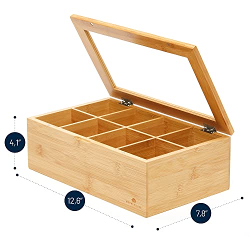 RoyalHouse Big Natural Bamboo Tea Storage Organizer with Clear Acrylic