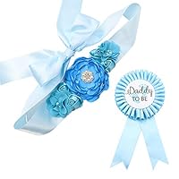 TTCOROCK Sky Blue Maternity Sash & Daddy to be Corsage Set - Baby Shower Sash Baby Boy Pregnancy Sash Keepsake Baby Shower Flower Belly Belt