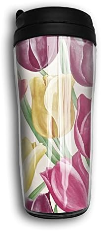 Lojaon Coffee Cup Curve Travel Mug Office Insulated Tumbler Cruisers Tulips Purple Gold Paint Cup,Keep Hot,Carry Hand Cup
