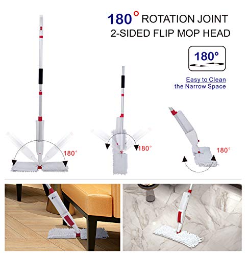 VENETIO Flip Spray Mop for Floor Cleaning with 2 Reusable Pads & 1 Refillable Bottle & 1 Extra Squeegee Head - Dual-sided Flat Microfiber Mop Cleaner for Wood, Hardwood, Laminate, Tile, Vinyl, Ceramic