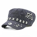 V&A Step Women Girl Fashion Skull Rivet Flat Black Baseball Cap, Casual Sport Hat Snapback
