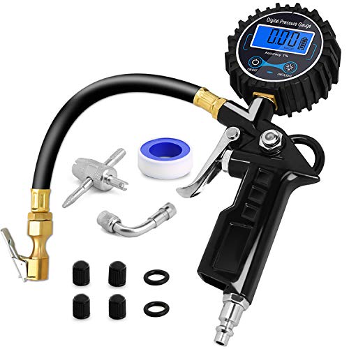 KGYECLEAR Black Digital Display Car Tire Pressure Gauge, Tire Tire Pressure Detection, Medium 250 PSI Air Chuck Tire Pressure Gauge for Cars, Trucks, SUVs Etc.(Batteries not included)