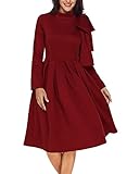 AlvaQ Women Bowknot Embellished Mock Neck Pocket Midi Dress