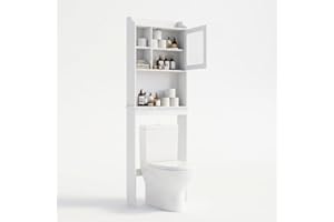 Garvee Over Toilet Bathroom Storage Organizer, Space-Saving Cabinet with Adjustable Shelf, Glass Doors & Anti-Tip Safety Devi
