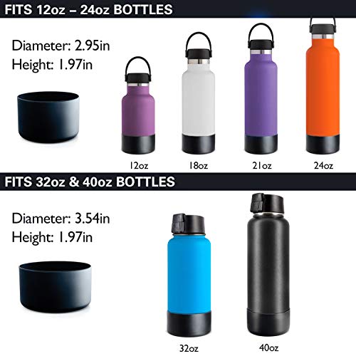 Protective Silicone Bottle Boot/Sleeve. Hydro Flask Compatible, BPA Free Anti-Slip Bottom Cover Cap Stainless Steel Water Bottle, Dishwasher Safe (Black, 32 and 40 oz)