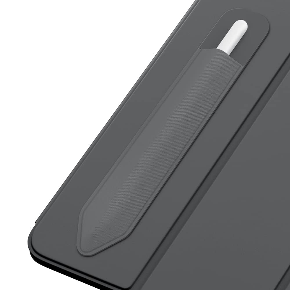 MoKo Pencil Holder Sticker Fit Apple Pencil Pro, Apple Pencil (USB-C), Apple Pencil 1st/2nd Generation, Elastic Pencil Pocket Pouch Adhesive Sleeve Attached to iPad for Stylus Pens, Dark Grey