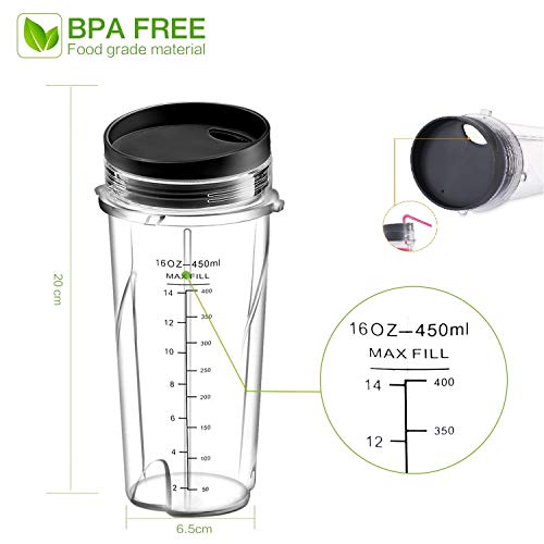 Ninja Blender Replacement Parts 16-Ounce Cups Spout Lids Gaskets and Silicone Straws with Cleaning Brushe Ninja Fit BL770 BL740 BL780 BL660 BL810 Professional Blender