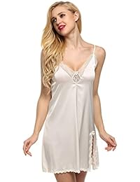 Ekouaer camisola para dormir, de encaje y satén, lencería sensual, XS-XXL, para dama