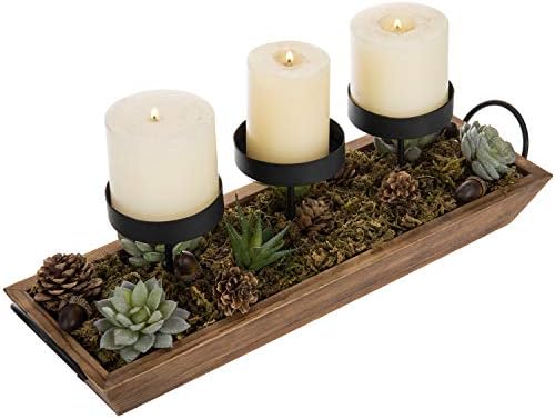 Mygift 3 Pillar Black Metal Candle Holder With Rustic Wood Tray And Handles Tabletop Mantel Centerpiece Buy Online At Best Price In Uae Amazon Ae