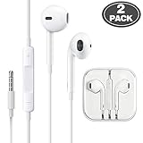 (2 Pack) Aux Headphones/Earphones/Earbuds 3.5mm Wired Headphones Noise Isolating Earphones with Built-in Microphone & Volume Control Compatible with iPhone 6 SE 5S 4 iPod iPad Samsung/Android MP3