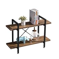 BENOSS Rustic Wood and Metal Bookshelves, Industrial Style Bookcases Furniture, Multi-Functional Shelf Units for Collection, Wide Storage Organizer Steel Frame Shelf(2 Tier)