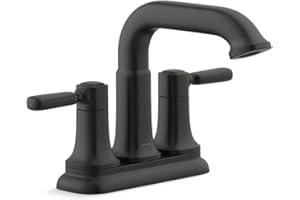 Kohler Ealing Matte Black 2-Handle 4-in centerset WaterSense Mid-arc Bathroom Sink Faucet with Drain K-R33043-4D-BL