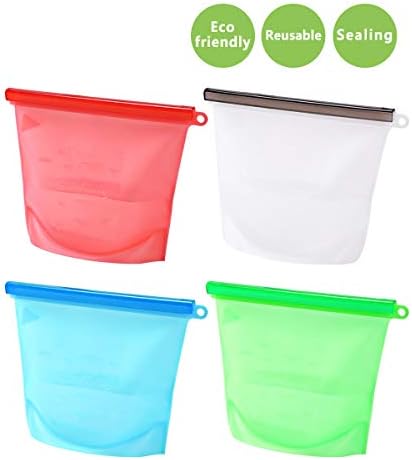 Reusable Silicone Food Storage Bags - Produce Storage Bags Seal Food Container Bags,Environmental-Safety,Adaptable to Temperature -60 to 500 °C,Good Food Storage and Preservation(4PCS)