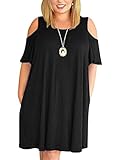 Nemidor Women's Cold Shoulder Plus Size Casual T-Shirt Swing Dress With Pockets