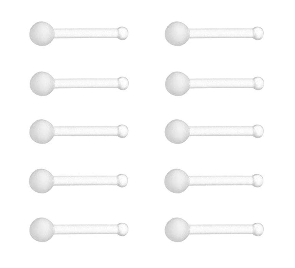 Zhichengbosi 10PCS Nose Studs Retainer, Straight Clear Nose Bone Ring Stud Retainer Body Jewelry Piercing 20 Gauge (10)