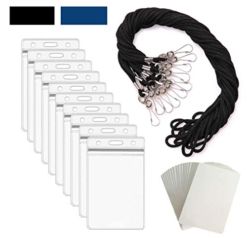 ID Badge Holder Lanyards for ID Badges - ID Holder for Lanyard Nurse Badge Reel ID Card Holder Lanyard Name Badge Holder - ID Lanyard Name Tag Holder Plastic Card Sleeves - Black Vertical - 55 Sets