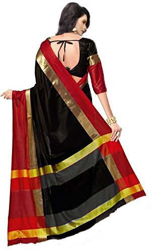 perfectblue women's cotton silk saree with blouse piece