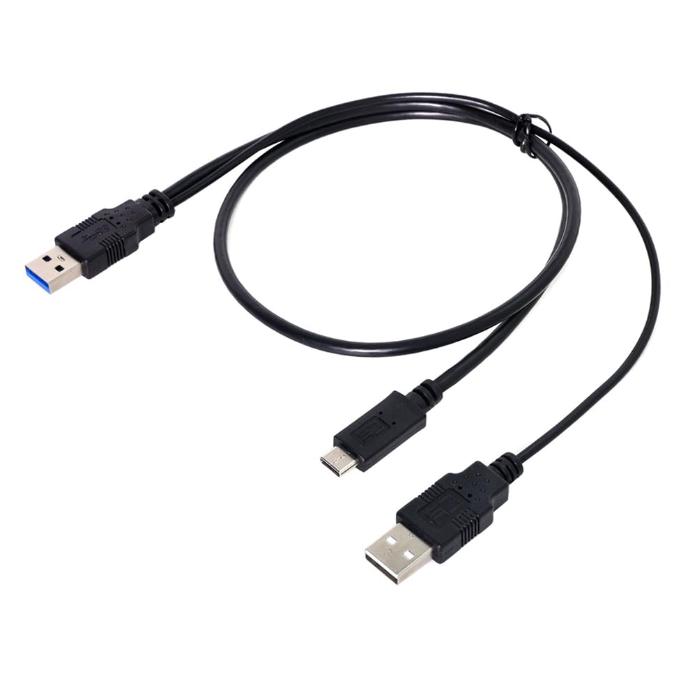 Photo 1 of NFHK Type-C USB-C to USB 3.0 Male USB 2.0 Dual Power Data Y Cable for Laptop Hard Disk